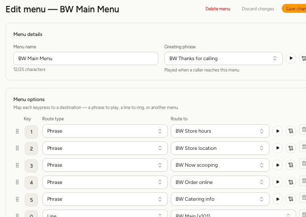 Building a phone menu in RetailPhone